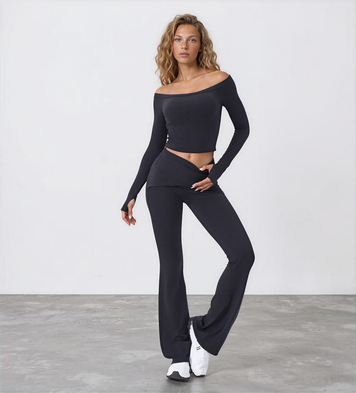 Lumière Long Sleeve Top - Noir - ORA LEISURE APPAREL